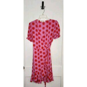 Size Medium Diane von Furstenberg Emilia Wrap Dress Pink Red Burst Pattern